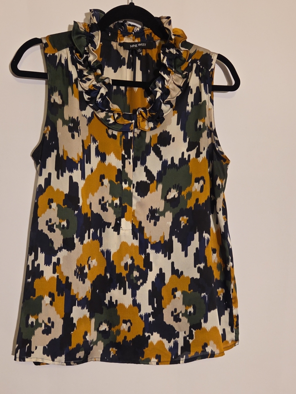 Nine West Ruffle Neck Sleeveless Top - Mustard, Olive, Navy
